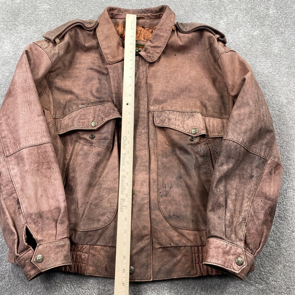 Outback Red Leather Bomber Jacket Mens L Brown Good Distressed Vintage 90s Zip - Picture 4 of 8